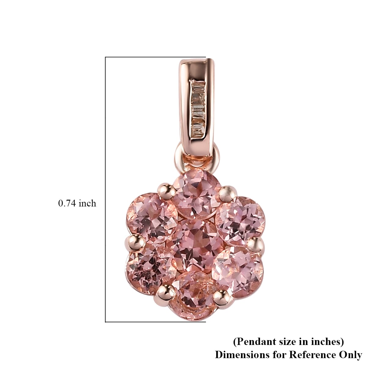 Blush Tourmaline and Natural Champagne Diamond Floral Pendant in Vermeil Rose Gold Over Sterling Silver 1.40 ctw image number 5