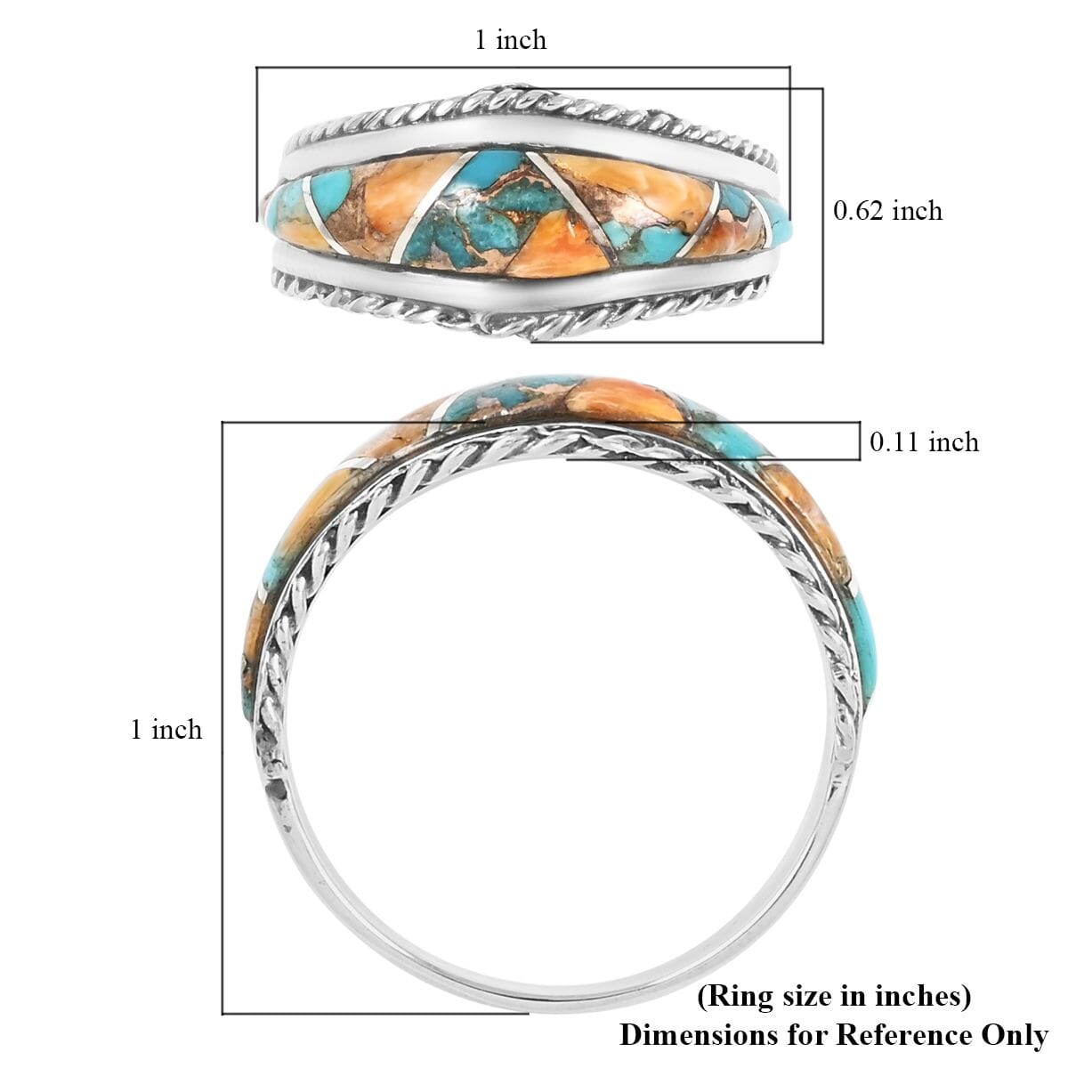 Santa Fe Style Spiny Turquoise 7 Stone Ring in Sterling Silver (Size 10.0) 2.75 ctw image number 4