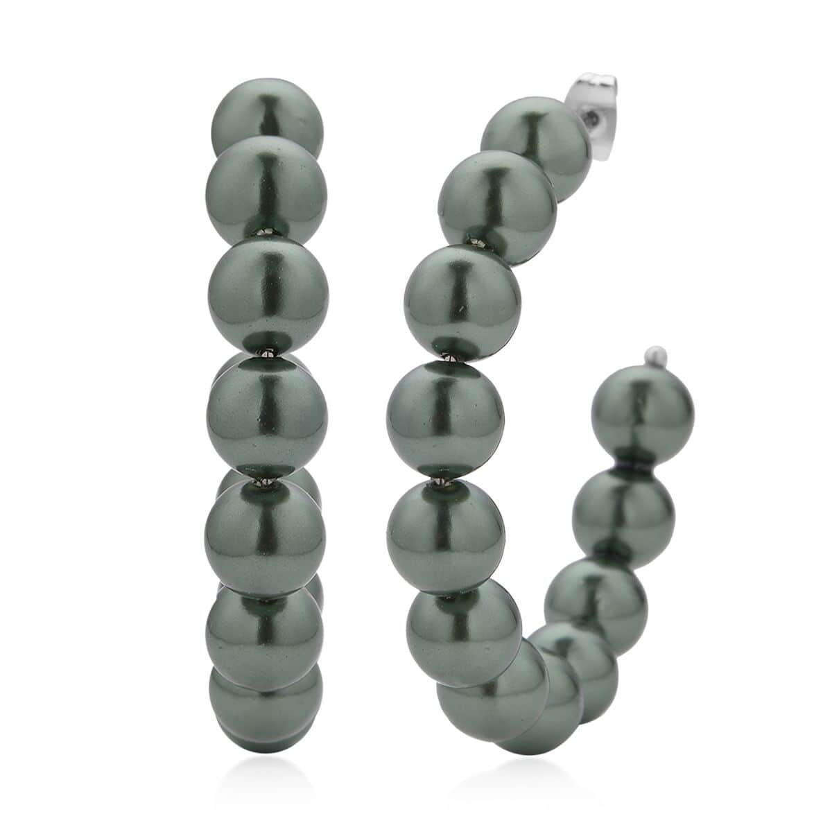 Green Shell Pearl Hoop Earrings in Stainless Steel , Tarnish-Free, Waterproof, Sweat Proof Jewelry image number 0