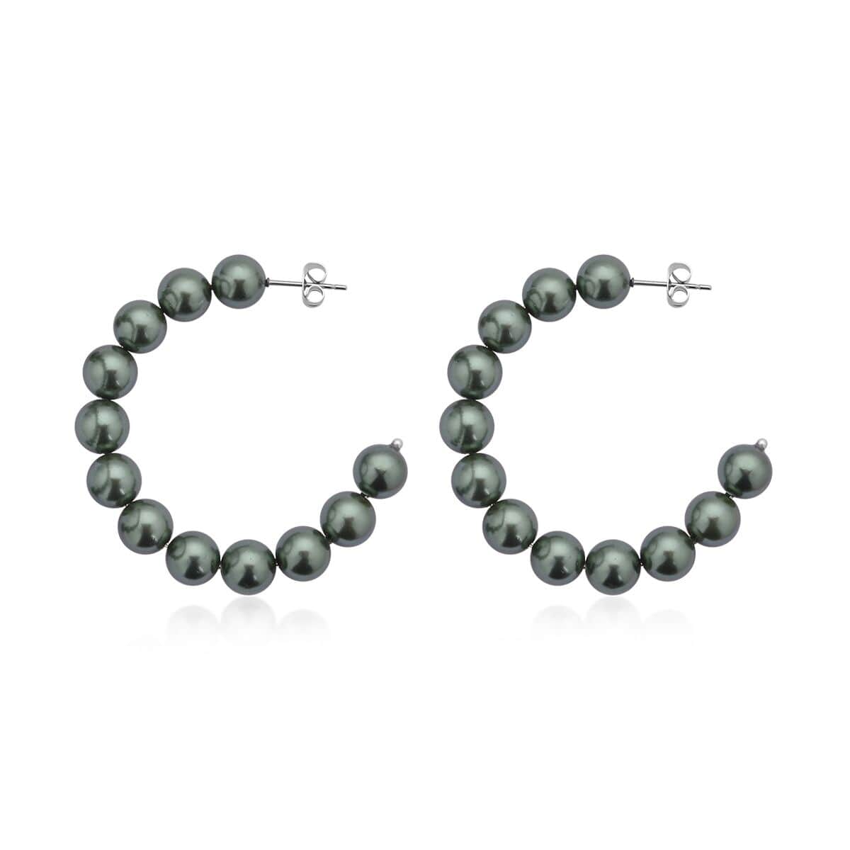 Green Shell Pearl Hoop Earrings in Stainless Steel , Tarnish-Free, Waterproof, Sweat Proof Jewelry image number 3