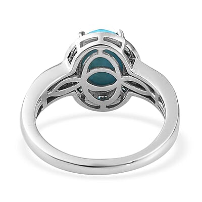 Premium Sleeping Beauty Turquoise and Blue Diamond Halo Ring in Platinum Over Sterling Silver (Size 10.0) 1.85 ctw
