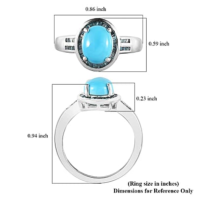 Premium Sleeping Beauty Turquoise and Blue Diamond Halo Ring in Platinum Over Sterling Silver (Size 10.0) 1.85 ctw