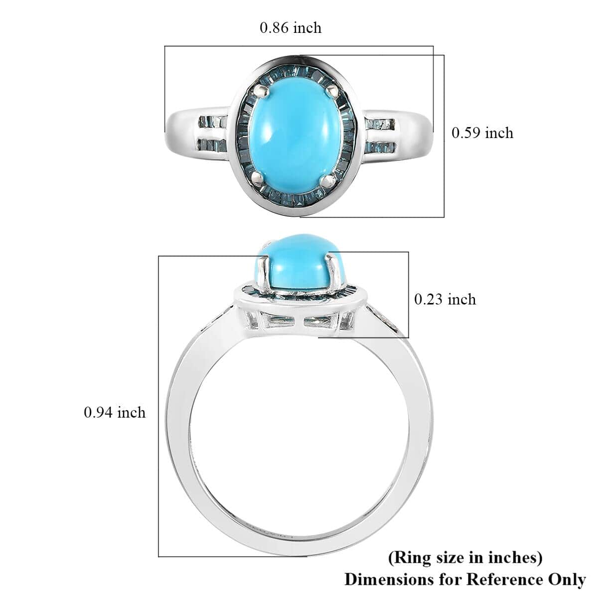 Premium American Natural Sleeping Beauty Turquoise and Blue Diamond Halo Ring in Platinum Over Sterling Silver (Size 10.0) 1.85 ctw image number 5
