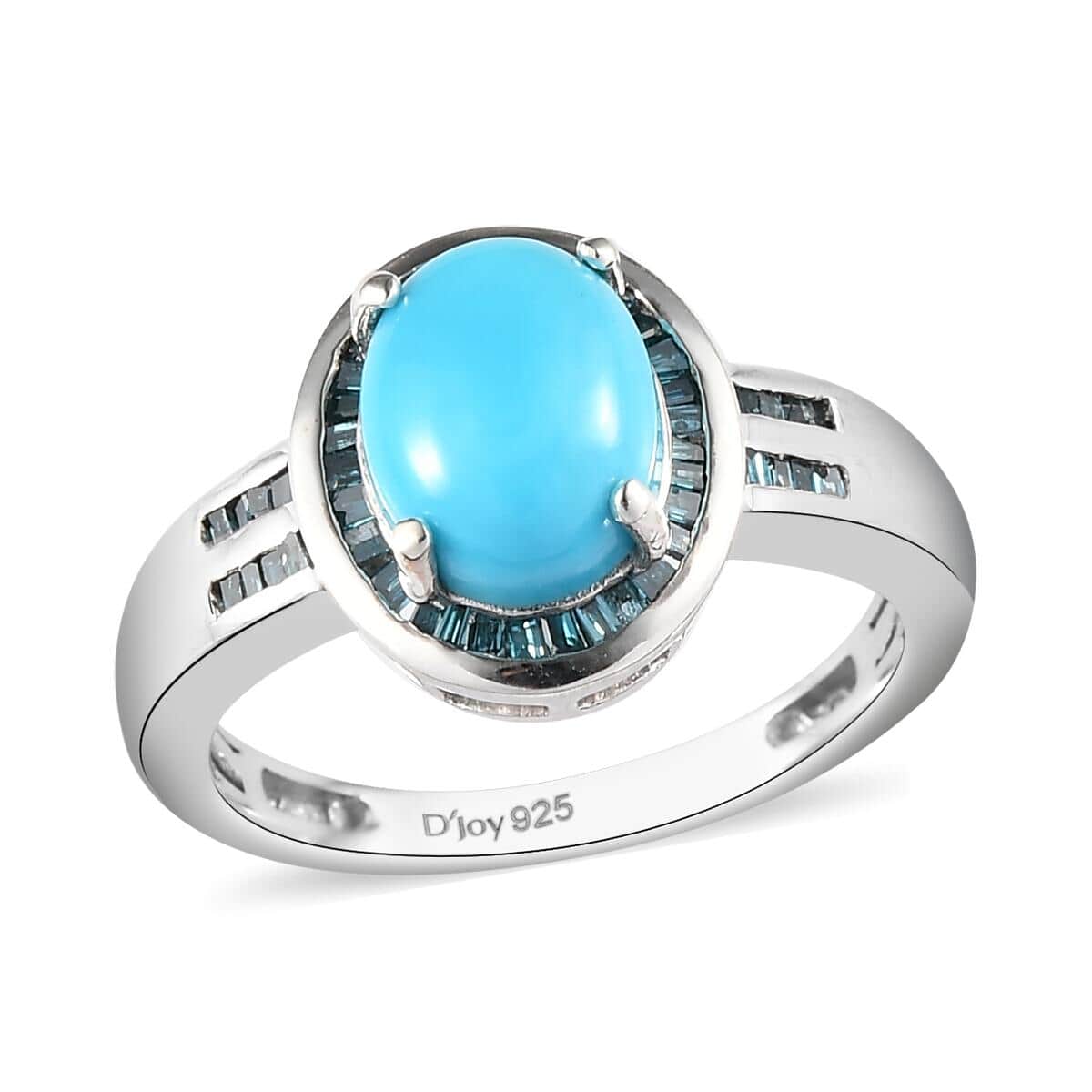 Premium American Natural Sleeping Beauty Turquoise and Blue Diamond Halo Ring in Platinum Over Sterling Silver (Size 8.0) 1.85 ctw image number 0