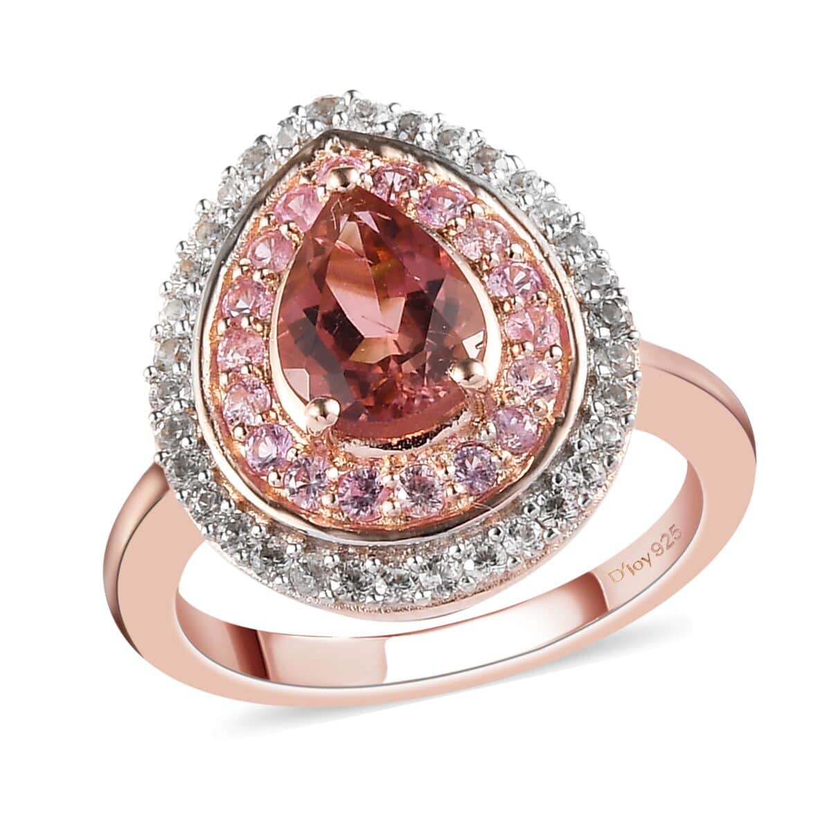 Natural Blush Tourmaline and Multi Gemstone Double Halo Ring in Vermeil Rose Gold Over Sterling Silver 1.85 ctw image number 0
