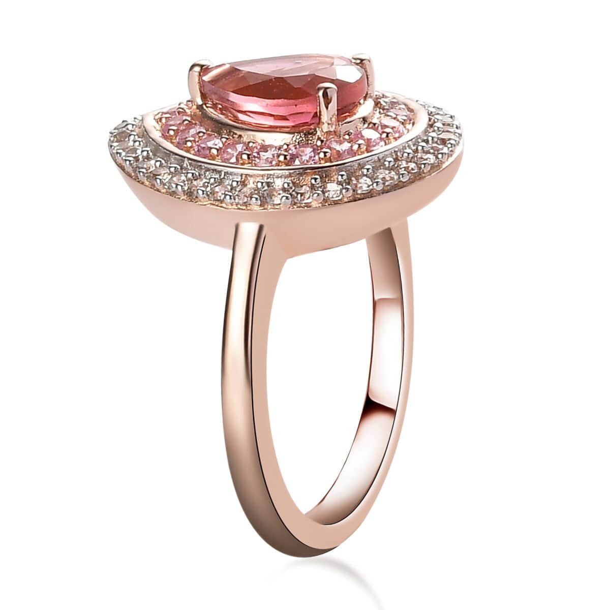 Natural Blush Tourmaline and Multi Gemstone Double Halo Ring in Vermeil Rose Gold Over Sterling Silver 1.85 ctw image number 3