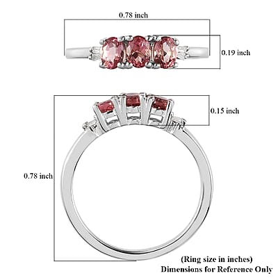 Blush Tourmaline and Diamond Accent Trilogy Ring in Platinum Over Sterling Silver (Size 10.0) 0.50 ctw
