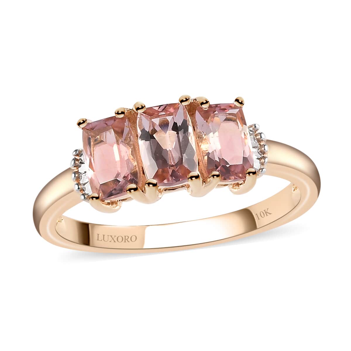 LUXORO 10K Rose Gold Premium Natural Blush Tourmaline and Diamond Accent Trilogy Ring 2.50 Grams 1.65 ctw image number 0