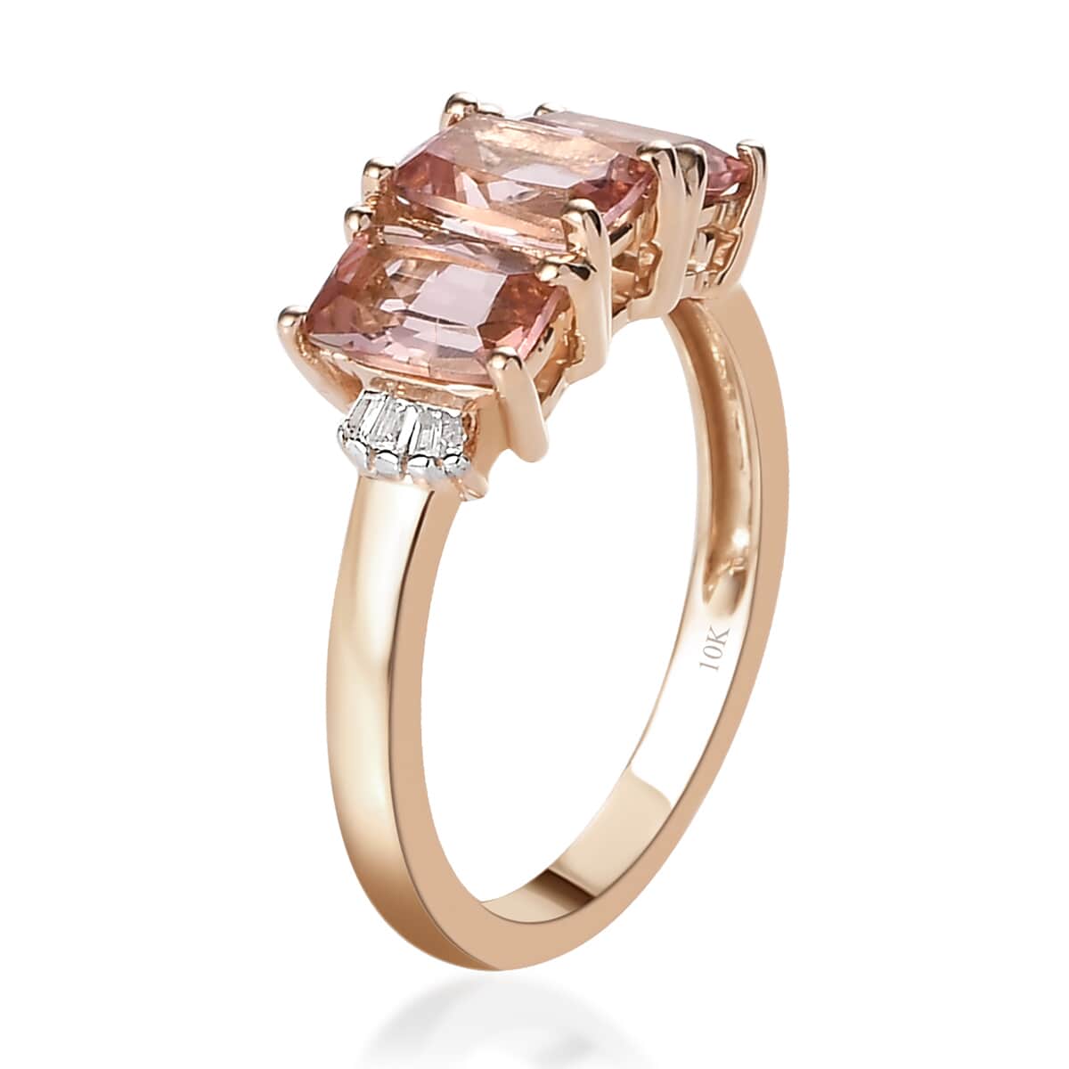 LUXORO 10K Rose Gold Premium Natural Blush Tourmaline and Diamond Accent Trilogy Ring 2.50 Grams 1.65 ctw image number 3