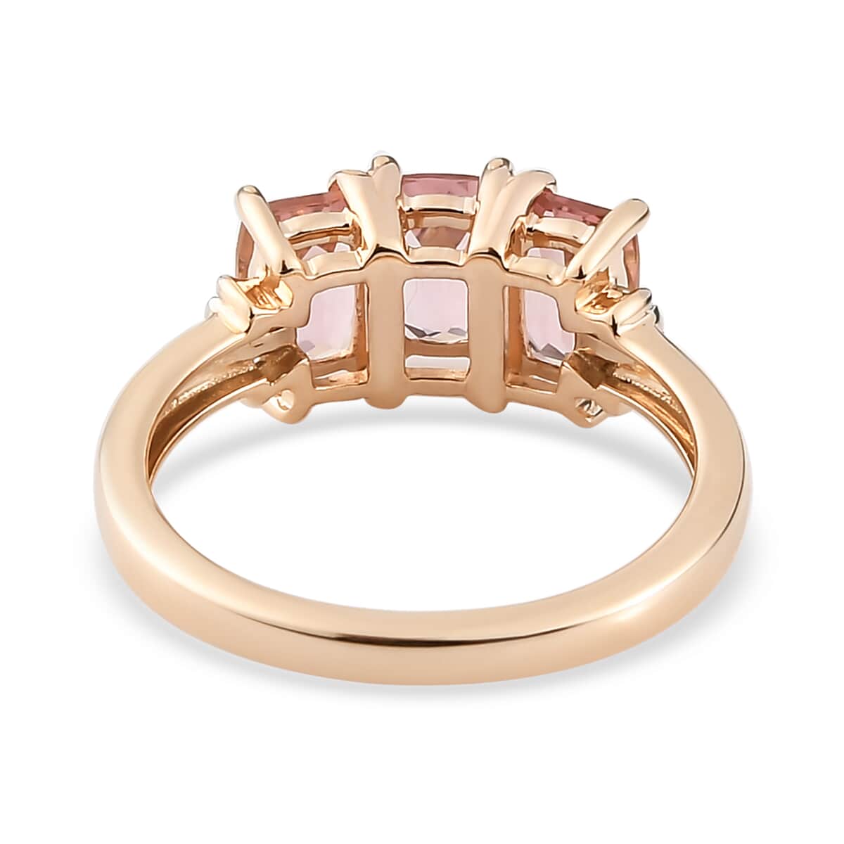 LUXORO 10K Rose Gold Premium Natural Blush Tourmaline and Diamond Accent Trilogy Ring 2.50 Grams 1.65 ctw image number 4