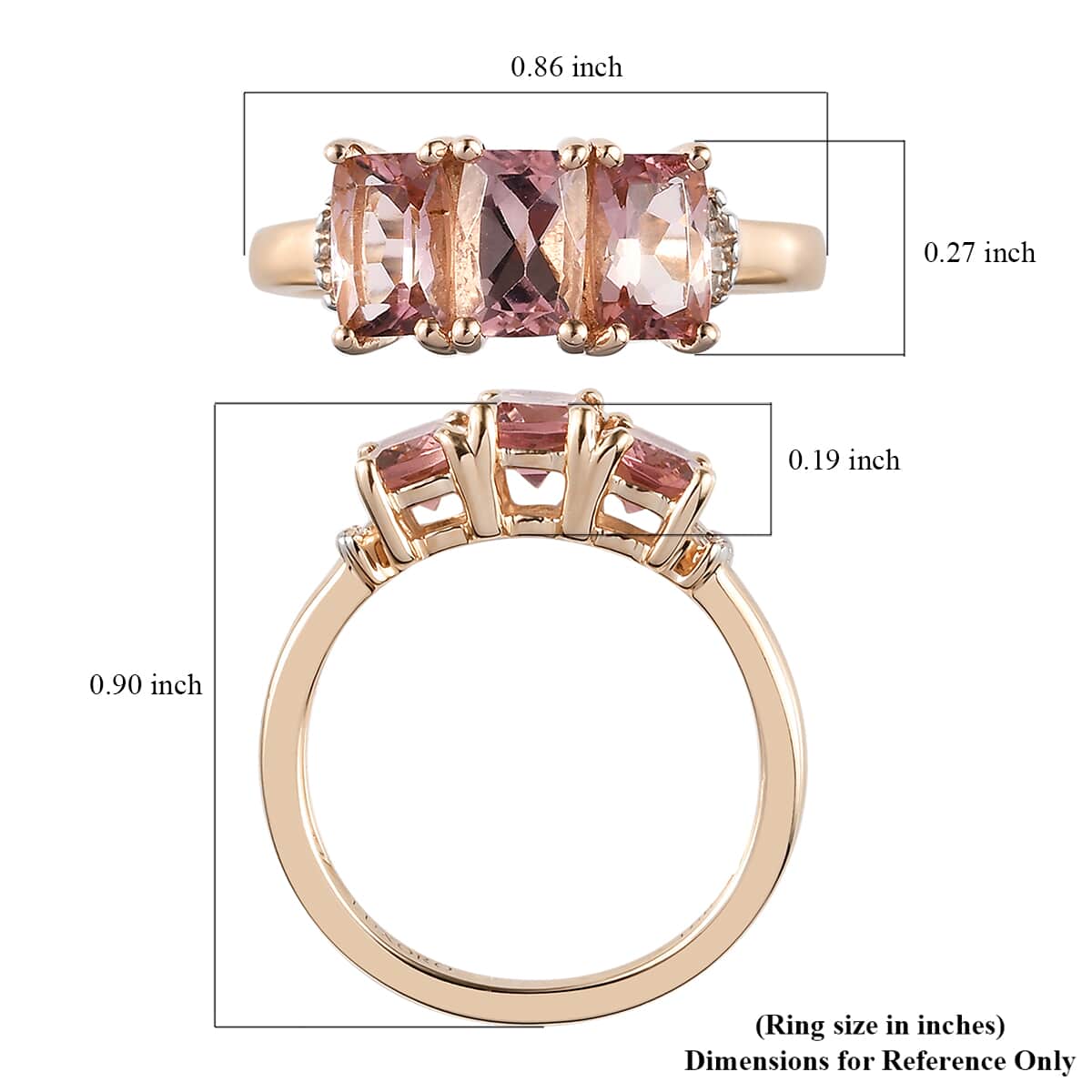 LUXORO 10K Rose Gold Premium Natural Blush Tourmaline and Diamond Accent Trilogy Ring 2.50 Grams 1.65 ctw image number 5