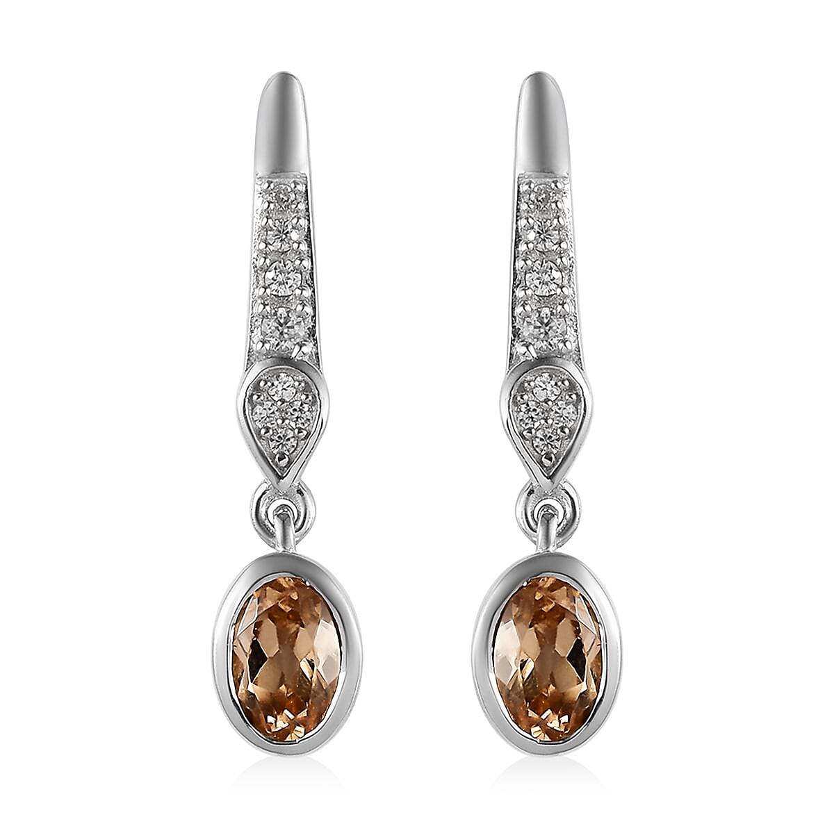 Imperial Garnet and White Zircon 1.45 ctw Earrings in Platinum Over Sterling Silver