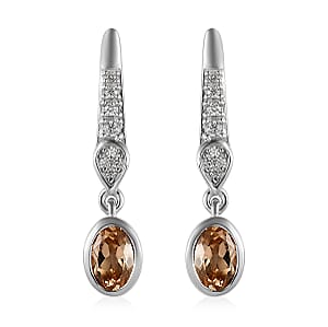 Imperial Garnet and White Zircon 1.45 ctw Earrings in Platinum Over Sterling Silver