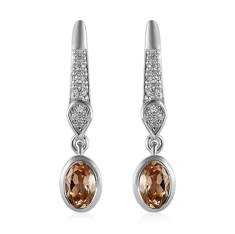 Imperial Garnet and White Zircon 1.45 ctw Earrings in Platinum Over Sterling Silver