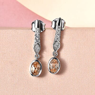 Imperial Garnet and White Zircon 1.45 ctw Earrings in Platinum Over Sterling Silver