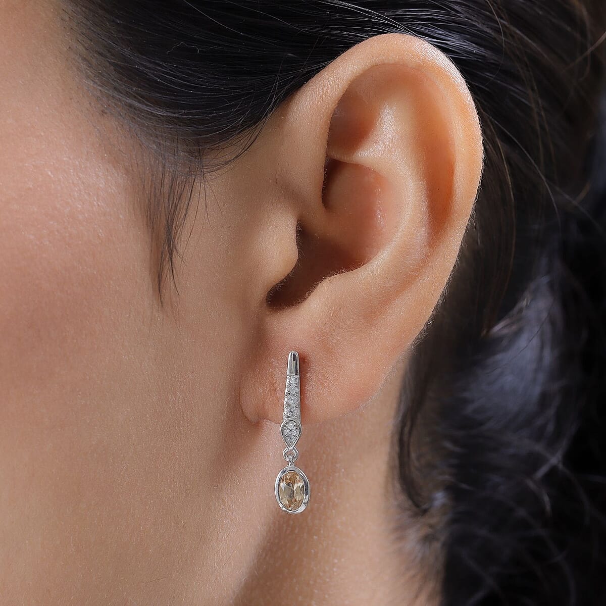 Imperial Garnet and White Zircon 1.45 ctw Earrings in Platinum Over Sterling Silver image number 2