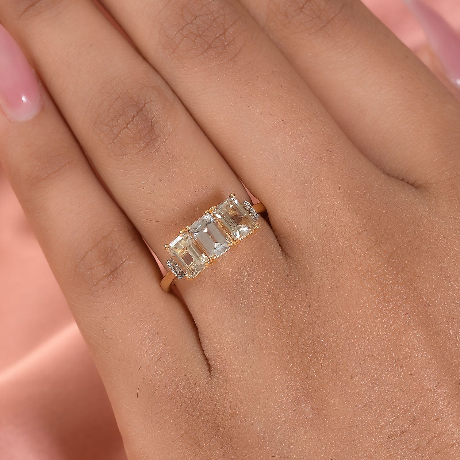 AAA Turkizite and Diamond Accent 3 Stone Ring in Vermeil Yellow Gold Over Sterling Silver (Size 10.0) 2.10 ctw