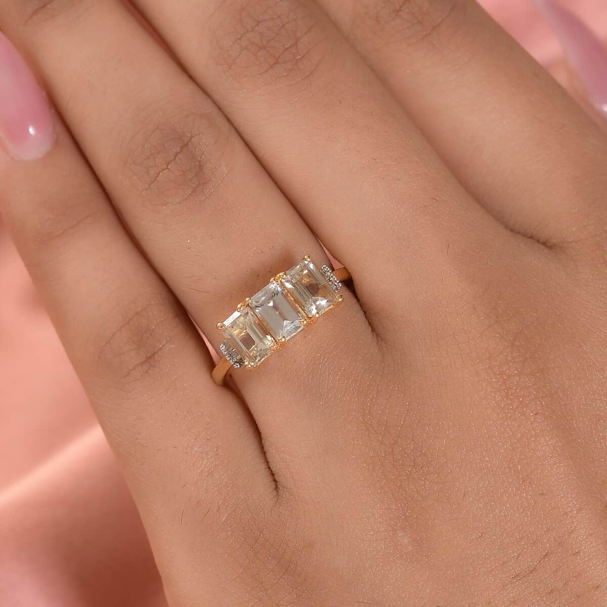 AAA Turkizite and Diamond Accent 3 Stone Ring in Vermeil Yellow Gold Over Sterling Silver (Size 10.0) 2.10 ctw image number 2