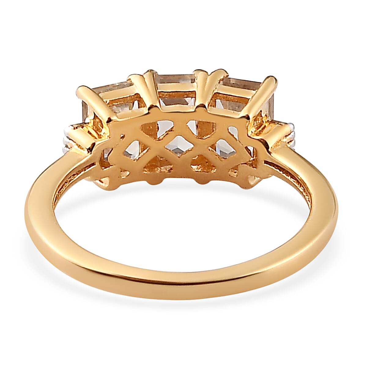 AAA Turkizite and Diamond Accent 3 Stone Ring in Vermeil Yellow Gold Over Sterling Silver (Size 10.0) 2.10 ctw