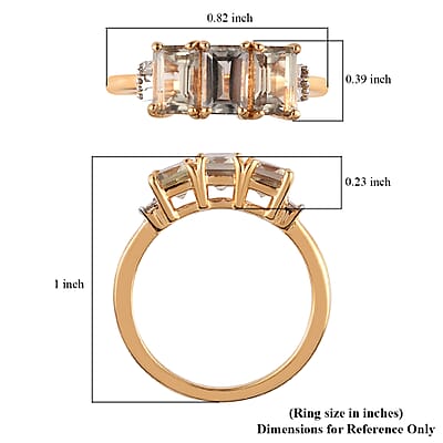 AAA Turkizite and Diamond Accent 3 Stone Ring in Vermeil Yellow Gold Over Sterling Silver (Size 10.0) 2.10 ctw