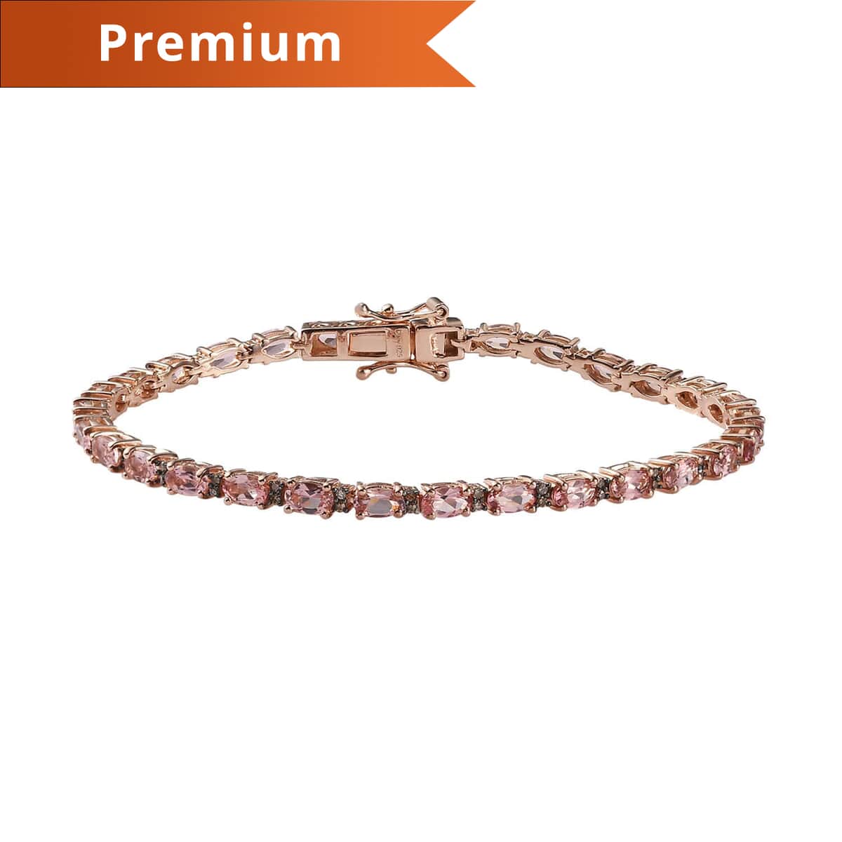 Blush Tourmaline and Natural Champagne Diamond Tennis Bracelet in Vermeil RG Over Sterling Silver (7.25 In) 6.50 ctw image number 0