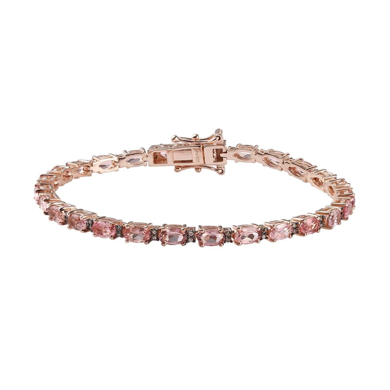 Blush Tourmaline, Natural Champagne Diamond Tennis Bracelet in Vermeil RG Over Sterling Silver (7.25 In) 6.50 ctw