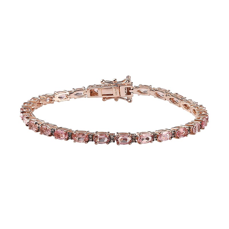 Blush Tourmaline, Natural Champagne Diamond Tennis Bracelet in Vermeil RG Over Sterling Silver (7.25 In) 6.50 ctw