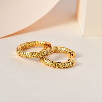 Natural Yellow Diamond I3 Hoop Earrings in Vermeil Yellow Gold Over Sterling Silver 1.00 ctw