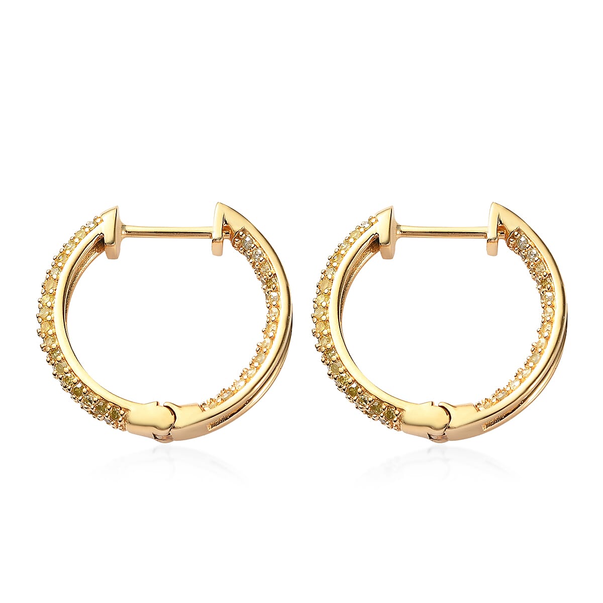 Natural Yellow Diamond I3 Hoop Earrings in Vermeil Yellow Gold Over Sterling Silver 1.00 ctw