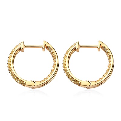 Natural Yellow Diamond I3 Hoop Earrings in Vermeil Yellow Gold Over Sterling Silver 1.00 ctw