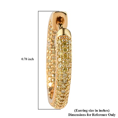 Natural Yellow Diamond I3 Hoop Earrings in Vermeil Yellow Gold Over Sterling Silver 1.00 ctw