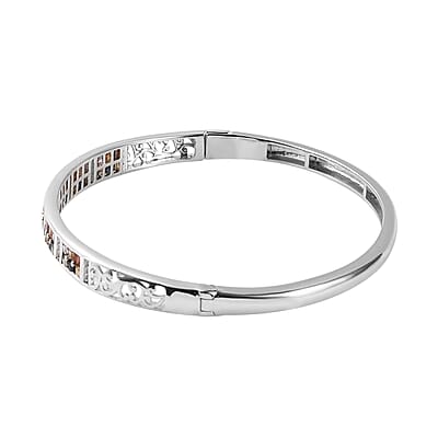 Multi Sapphire and Natural White Zircon Bangle Bracelet in Platinum Over Sterling Silver (6.50 In) 11.5 Grams 2.50 ctw