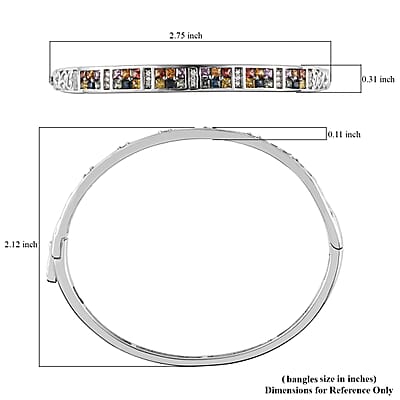 Multi Sapphire and Natural White Zircon Bangle Bracelet in Platinum Over Sterling Silver (6.50 In) 11.5 Grams 2.50 ctw