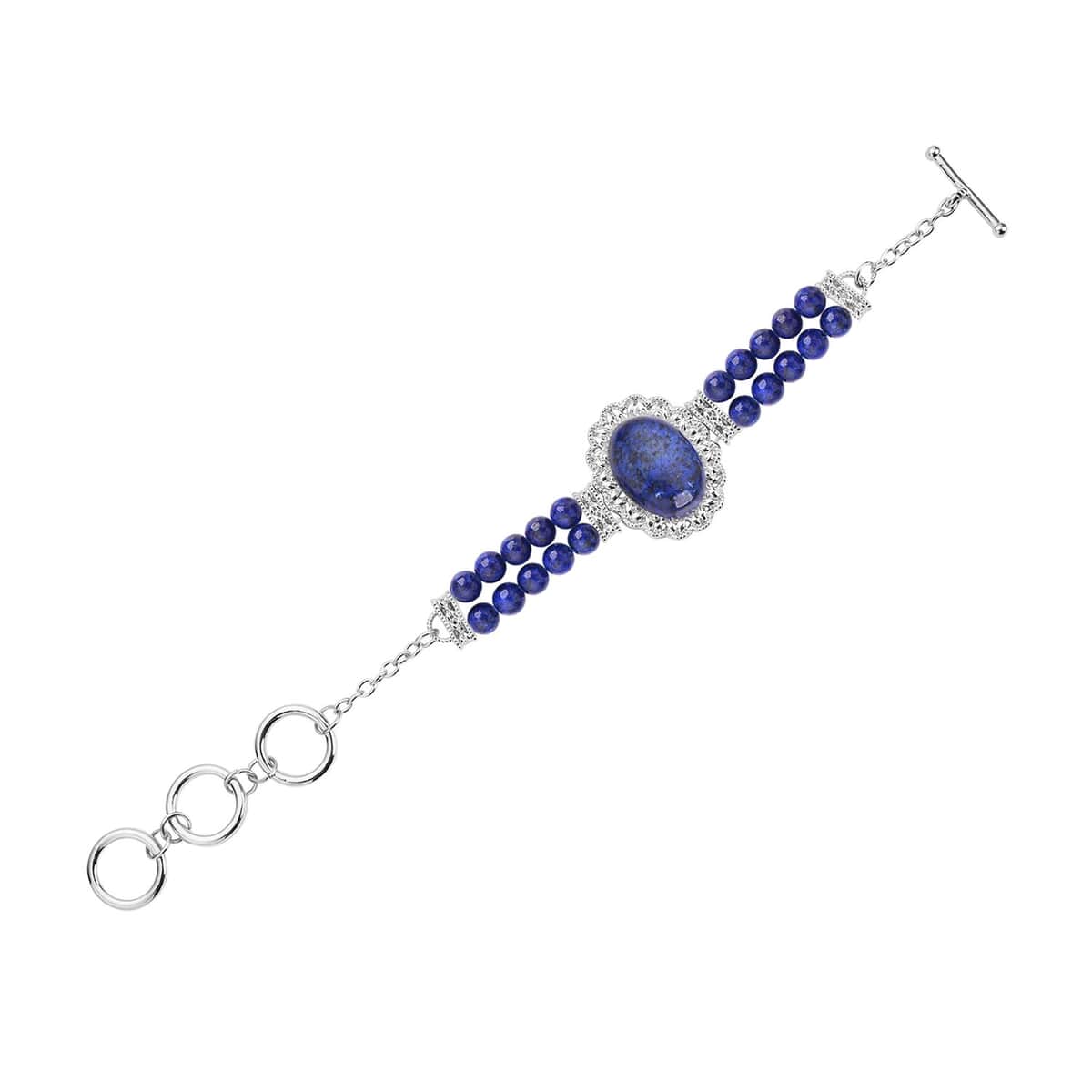 Lapis Lazuli Beaded Bracelet in Silvertone (6.50-8.00In) 45.00 ctw image number 0