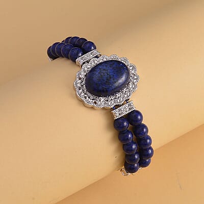 Lapis Lazuli Beaded Bracelet in Silvertone (6.50-8.00In) 45.00 ctw