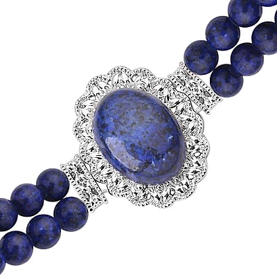 Lapis Lazuli Beaded Bracelet in Silvertone (6.50-8.00In) 45.00 ctw