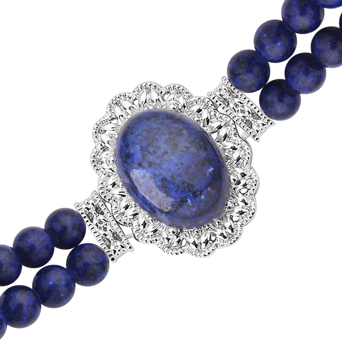 Lapis Lazuli Beaded Bracelet in Silvertone (6.50-8.00In) 45.00 ctw image number 3