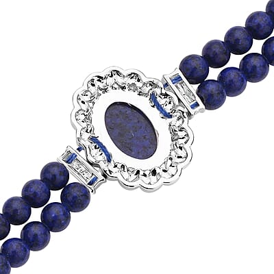 Lapis Lazuli Beaded Bracelet in Silvertone (6.50-8.00In) 45.00 ctw