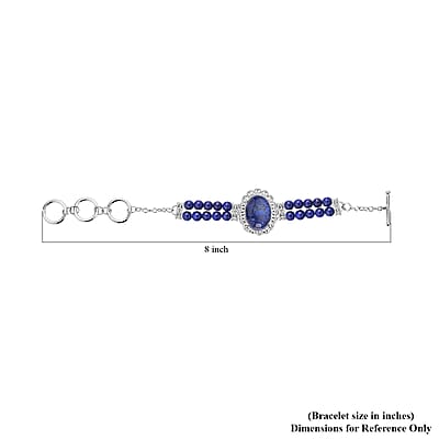Lapis Lazuli Beaded Bracelet in Silvertone (6.50-8.00In) 45.00 ctw