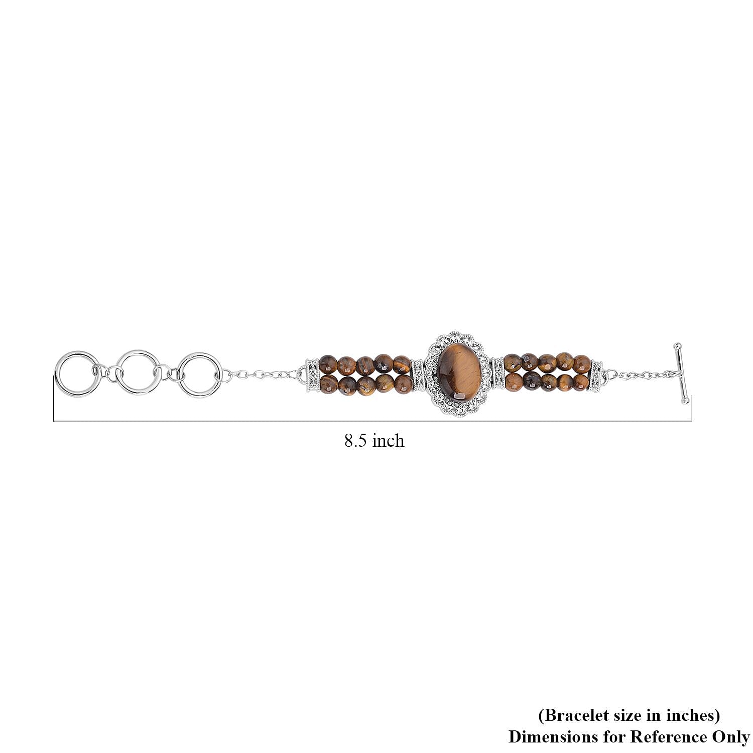 Yellow Tiger's Eye Beaded Bracelet in Silvertone 45.00 ctw (6.50-8.00In)