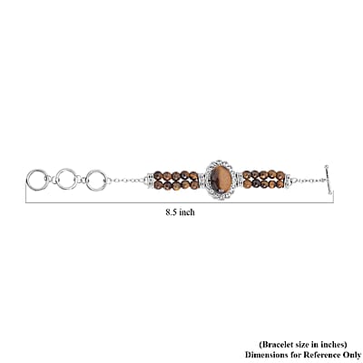 Yellow Tiger's Eye Beaded Bracelet in Silvertone 45.00 ctw (6.50-8.00In)