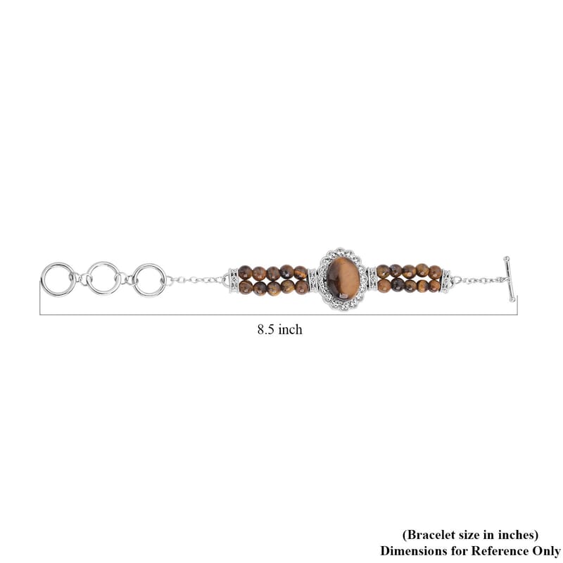 Yellow Tiger's Eye Beaded Bracelet in Silvertone 45.00 ctw (6.50-8.00In)