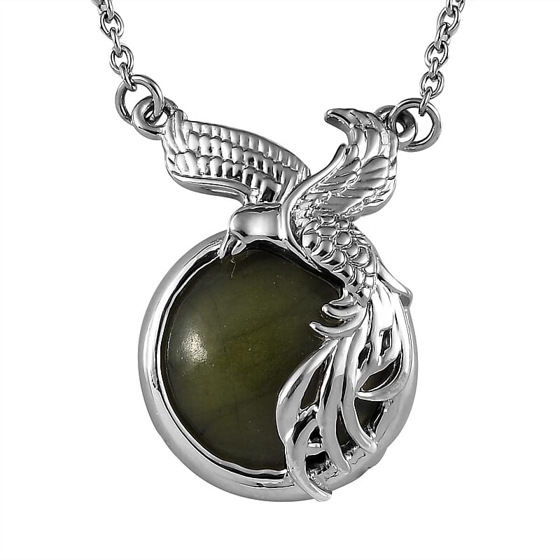 Connemara Marble Flying Eagle Necklace 18 Inches in Platinum Over Sterling Silver 7.15 ctw