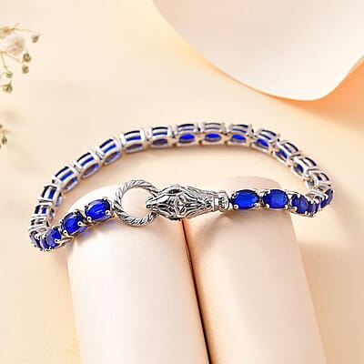 D'Joy Tanzanian Blue Spinel (DF) and Thai Black Spinel Tennis Bracelet in Platinum Over Sterling Silver (7.25 In) 13.65 ctw
