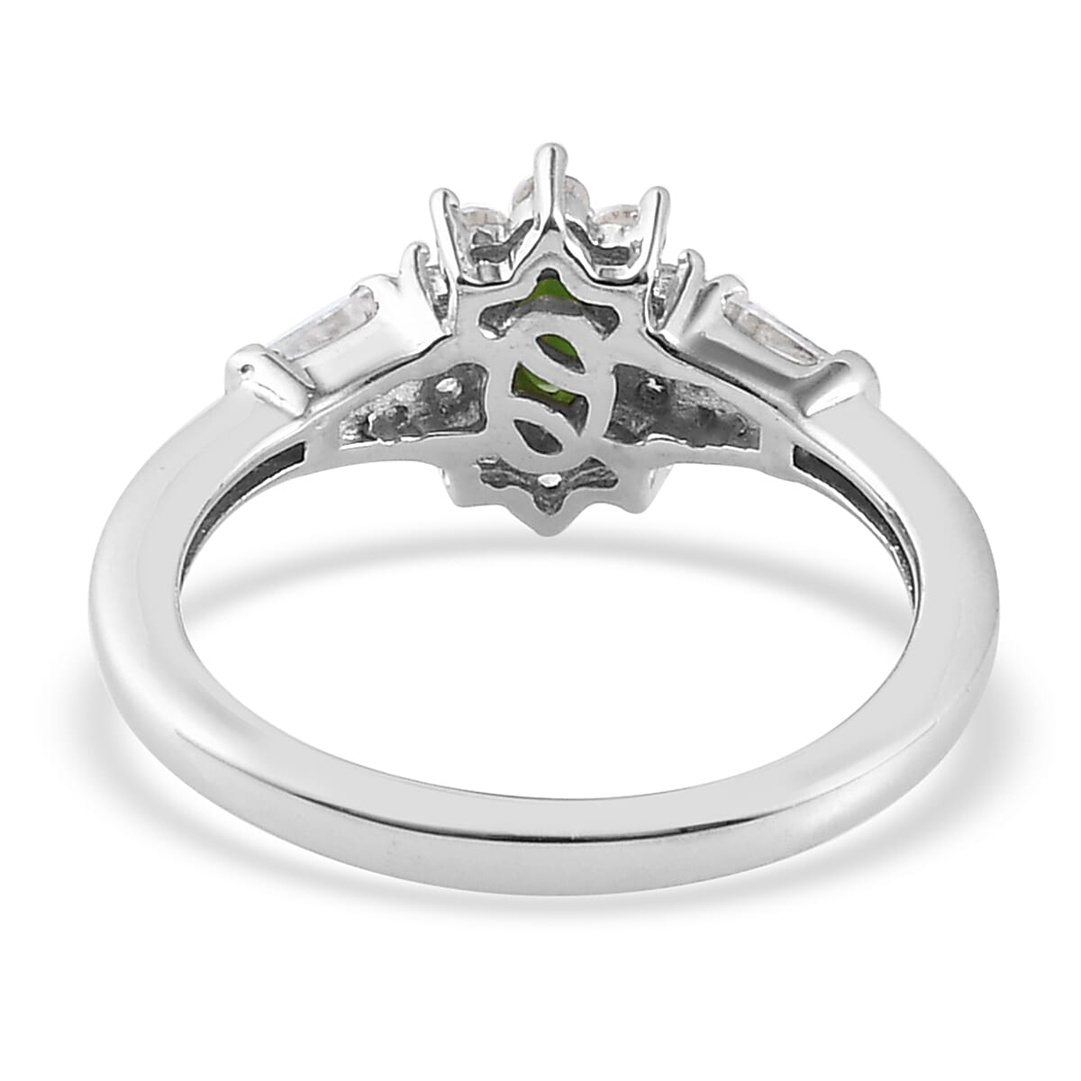 Premium Tanzanian Chrome Tourmaline and Natural White Zircon Sunburst Ring in Platinum Over Sterling Silver (Size 10.0) 0.70 ctw