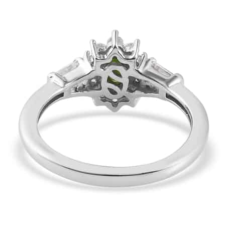 Premium Tanzanian Natural Chrome Tourmaline and Natural White Zircon Sunburst Ring in Platinum Over Sterling Silver 0.70 ctw image number 4