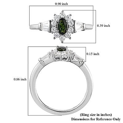 Premium Tanzanian Chrome Tourmaline and Natural White Zircon Sunburst Ring in Platinum Over Sterling Silver (Size 10.0) 0.70 ctw