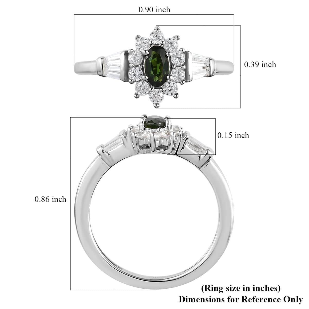 Premium Tanzanian Natural Chrome Tourmaline and Natural White Zircon Sunburst Ring in Platinum Over Sterling Silver 0.70 ctw image number 5