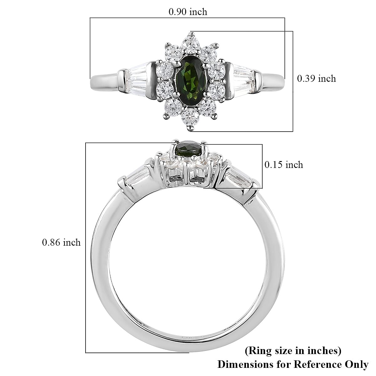 Premium Tanzanian Chrome Tourmaline and Natural White Zircon Sunburst Ring in Platinum Over Sterling Silver (Size 5.0) 0.70 ctw image number 5