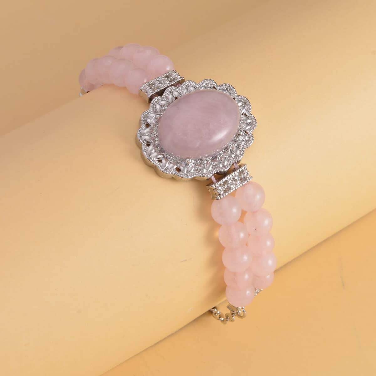 Galilea Rose Quartz Beaded Bracelet in Silvertone 45.00 ctw (6.50-8.00In) image number 1